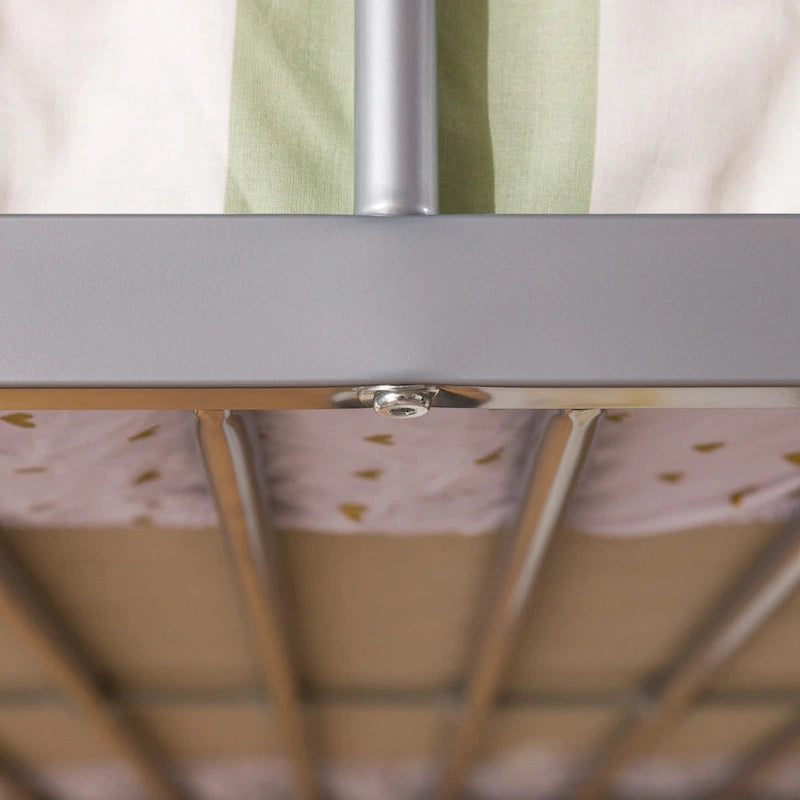 Silver Metal Loft Bed with Built-In Desk and Storage Shelves