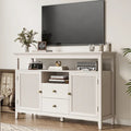 Rattan Sideboard Boho Storage Cabinet with Adjustable Shelves White