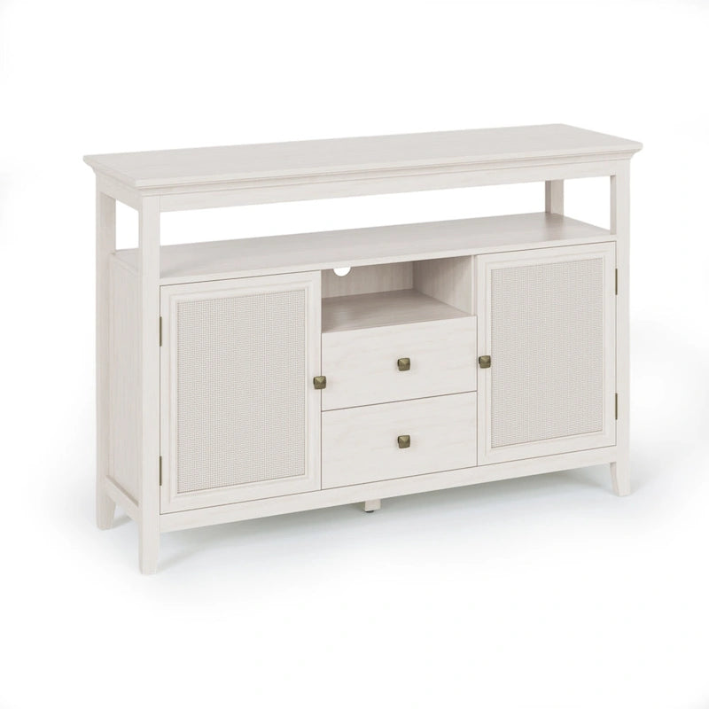 Rattan Sideboard Boho Storage Cabinet with Adjustable Shelves White