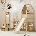 Children's Playhouse Loft Bed with Slide, Ladder, Tent, and Storage