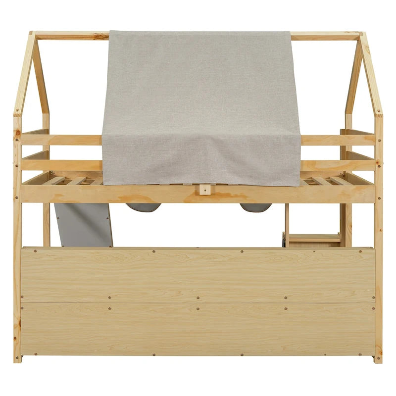 Children's Playhouse Loft Bed with Slide, Ladder, Tent, and Storage