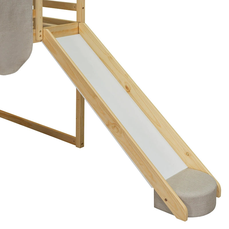 Children's Playhouse Loft Bed with Slide, Ladder, Tent, and Storage