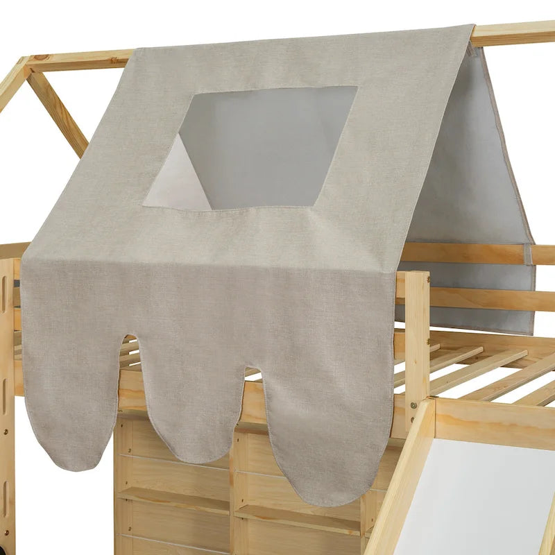 Children's Playhouse Loft Bed with Slide, Ladder, Tent, and Storage