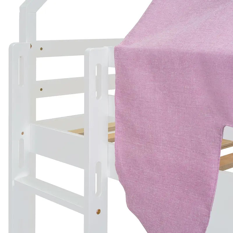 Children's Playhouse Loft Bed with Slide, Ladder, Tent, and Storage