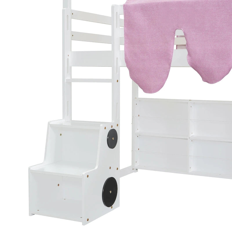 Children's Playhouse Loft Bed with Slide, Ladder, Tent, and Storage