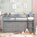 Full Size Loft Bed w/ Retractable Writing Desk & 4 Drawers, Wooden Loft Bed w/ Lateral Portabhite