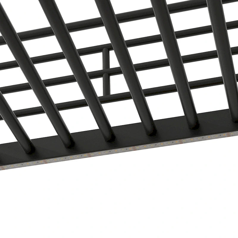 Black Metal Loft Bed with Built-in Desk Wardrobe Storage Staircase and LED Lights