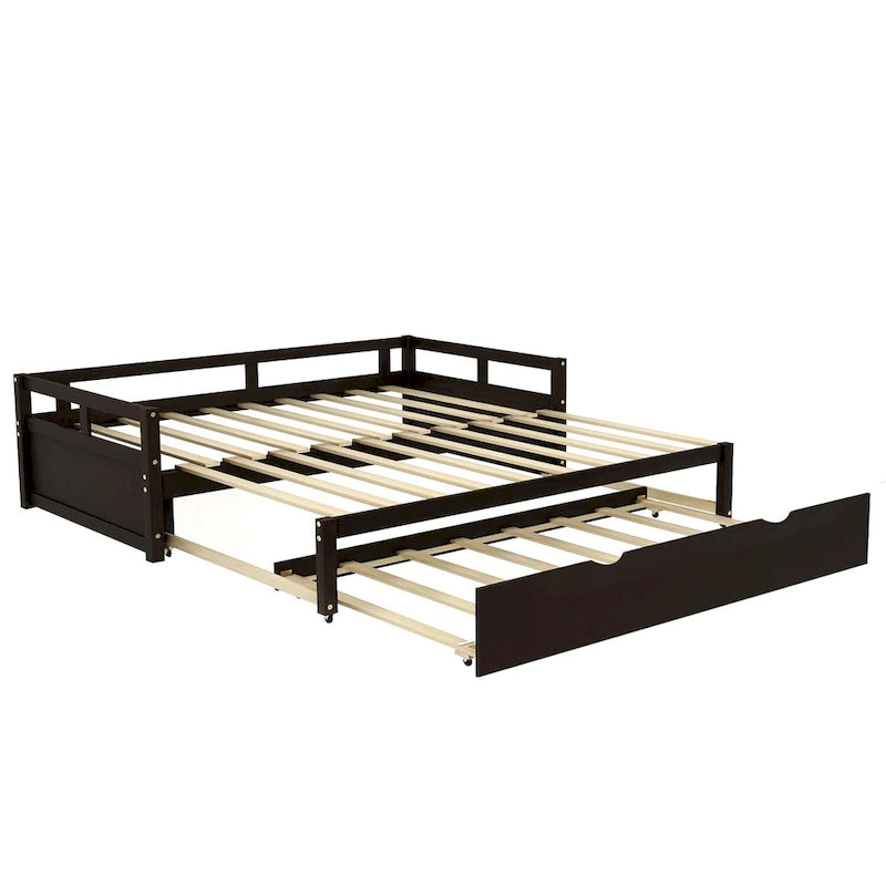 Espresso Pine Wood Twin Daybed with Pull-Out Trundle Solid Frame