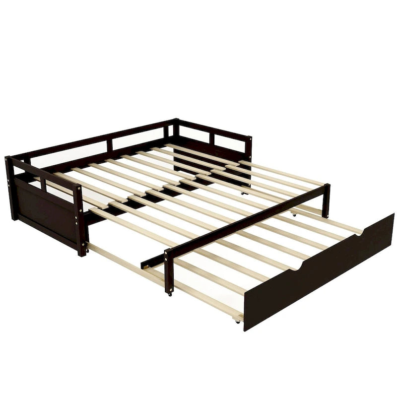 Espresso Pine Wood Twin Daybed with Pull-Out Trundle Solid Frame