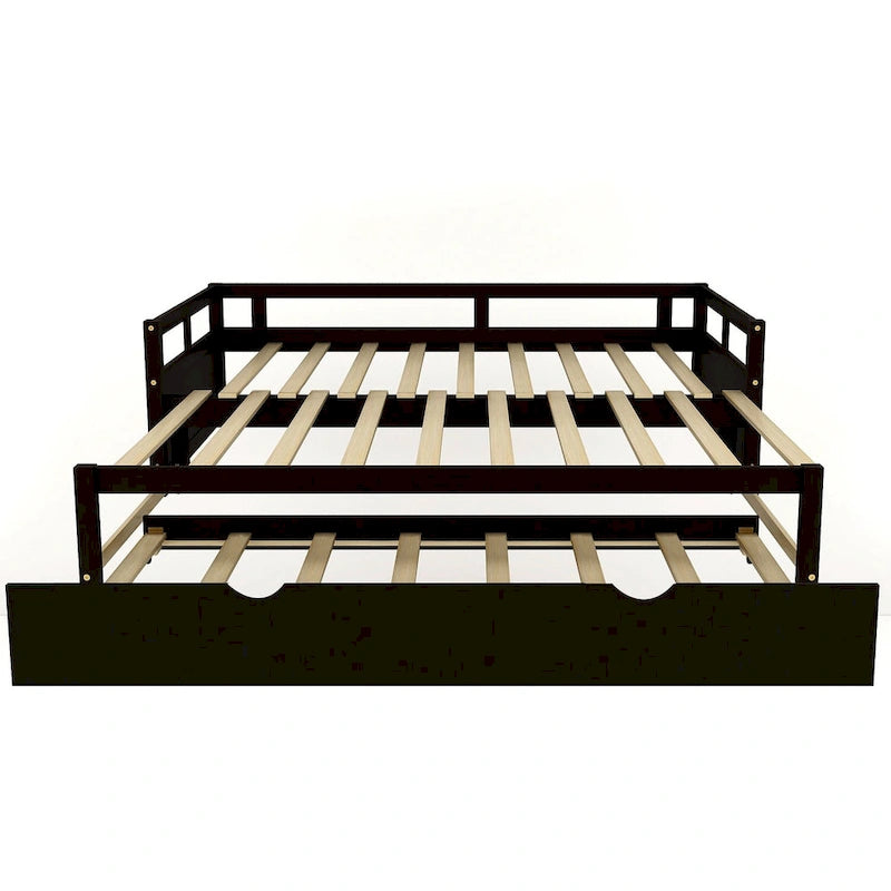 Espresso Pine Wood Twin Daybed with Pull-Out Trundle Solid Frame