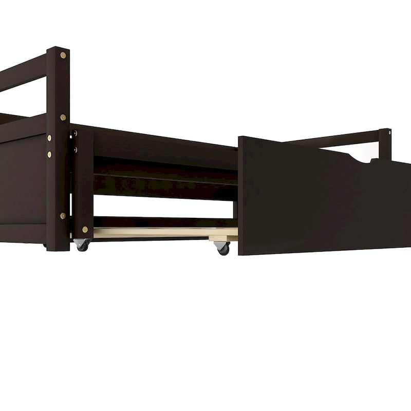 Espresso Pine Wood Twin Daybed with Pull-Out Trundle Solid Frame