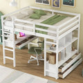 White Pine Full Loft Bed with Built-in Desk and Storage Drawers