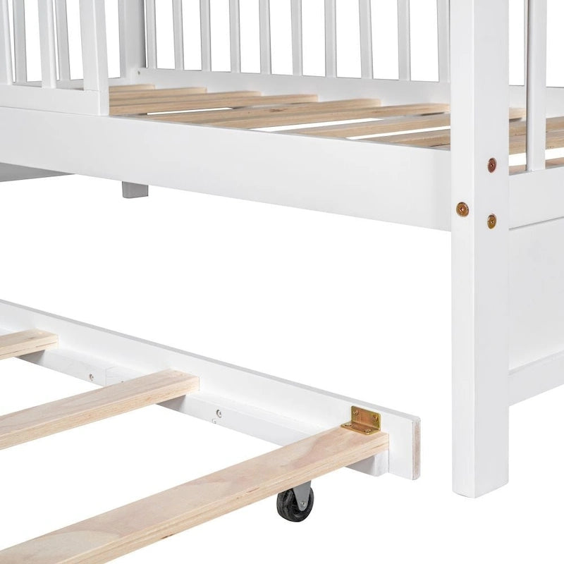 Wooden Full Size House Bed with Twin Size Trundle