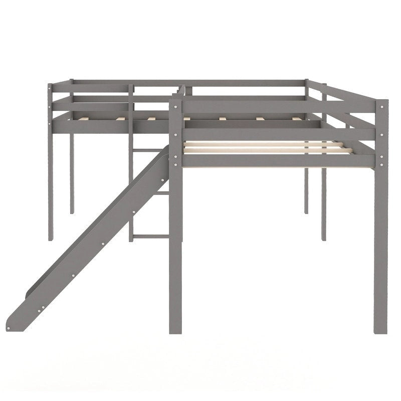 Kids Twin Wood Loft Bed with Built-in Slide and Corner Ladder