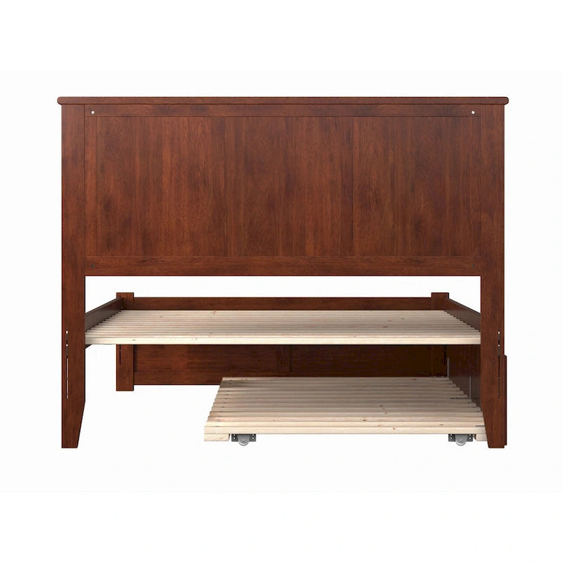 Walnut Brown Full Size Solid Wood Platform Bed with Footboard and Panel Headboard