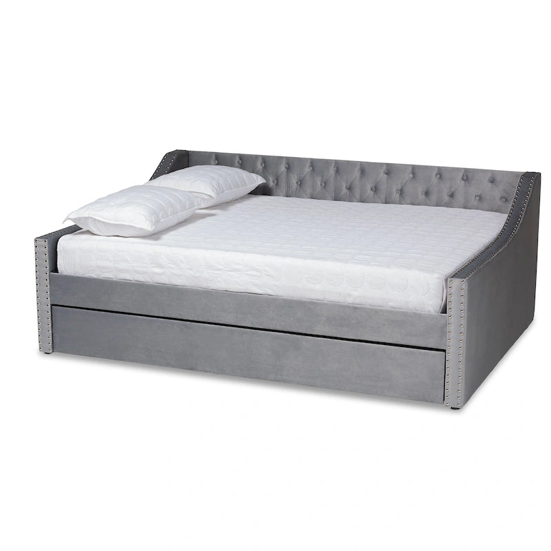 Velvet Upholstered Daybed with Button Tufting and Nailhead Trim