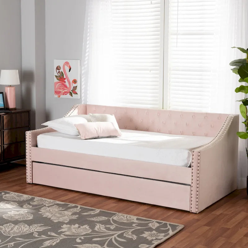 Velvet Upholstered Daybed with Button Tufting and Nailhead Trim