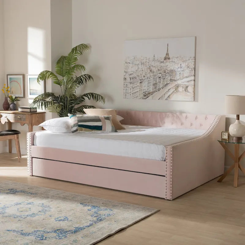 Velvet Upholstered Daybed with Button Tufting and Nailhead Trim