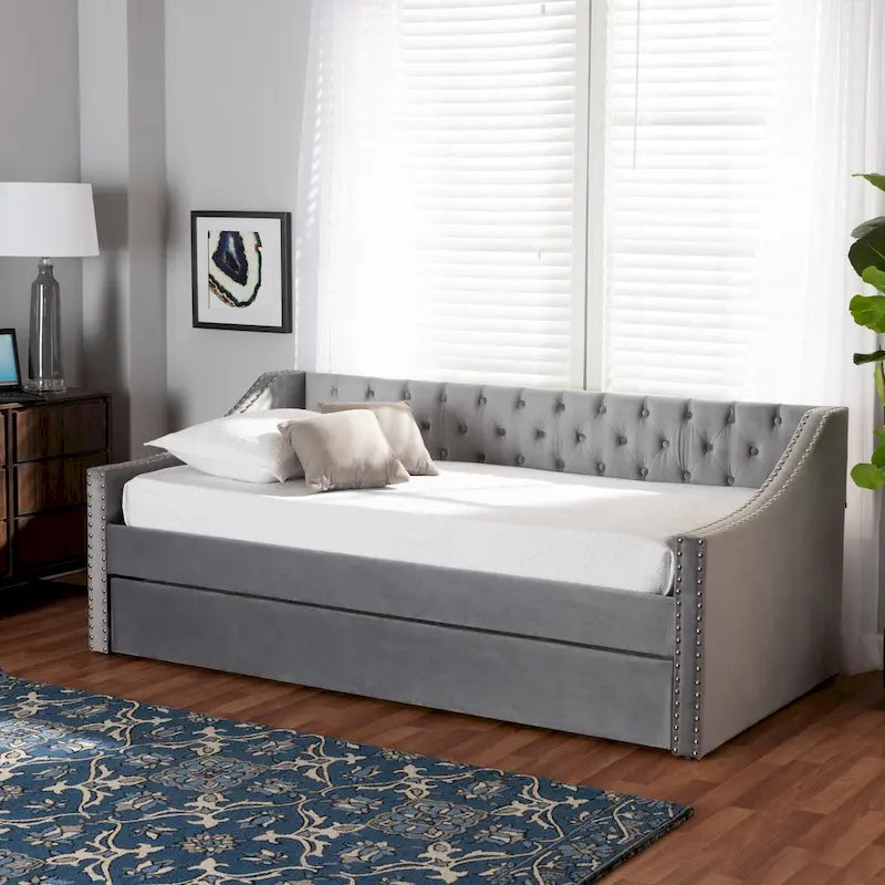 Velvet Upholstered Daybed with Button Tufting and Nailhead Trim