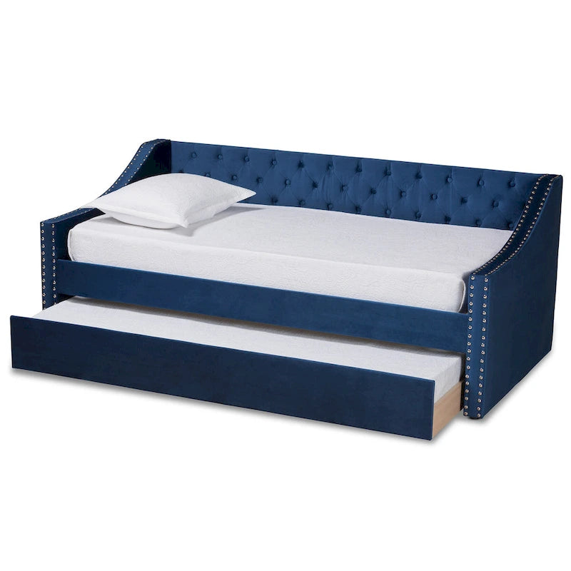 Velvet Upholstered Daybed with Button Tufting and Nailhead Trim