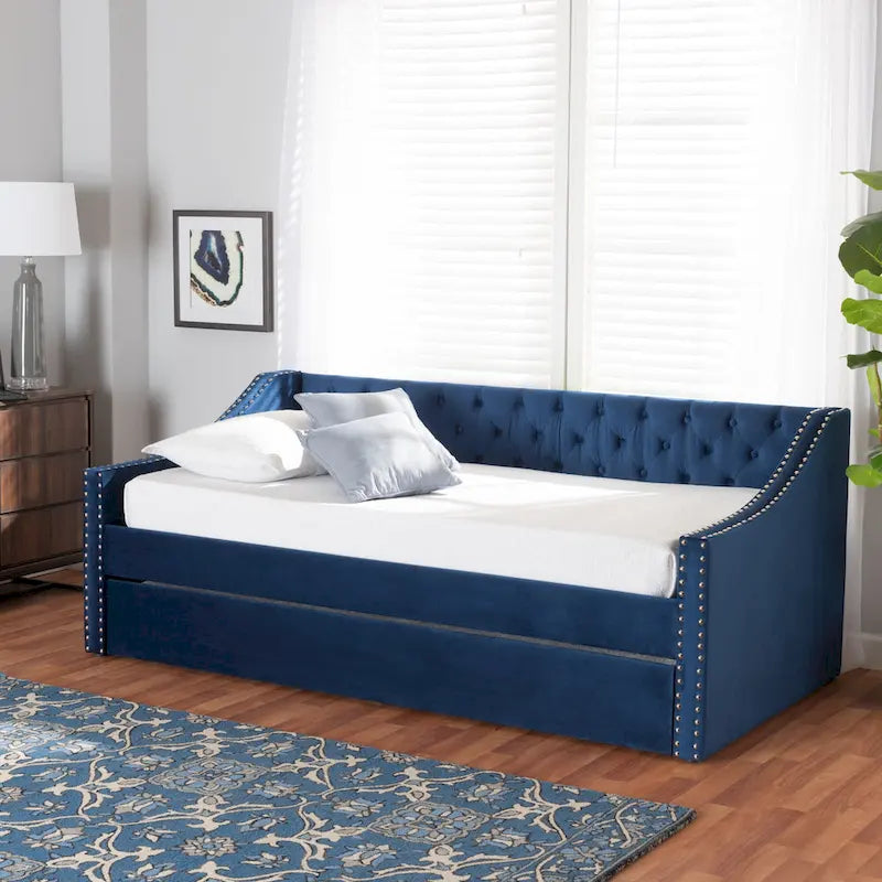 Velvet Upholstered Daybed with Button Tufting and Nailhead Trim