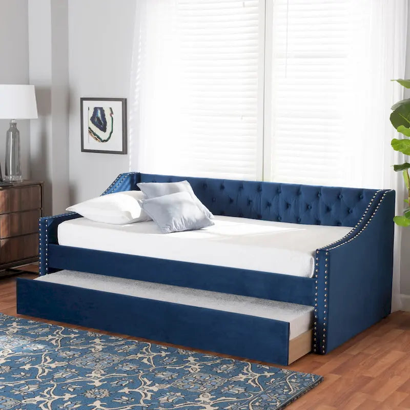 Velvet Upholstered Daybed with Button Tufting and Nailhead Trim