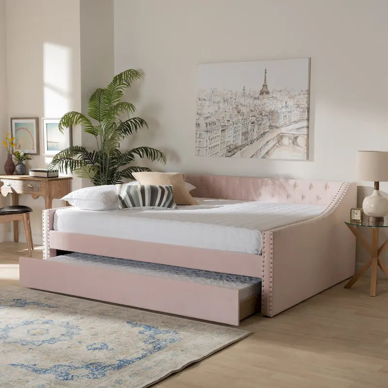 Velvet Upholstered Daybed with Button Tufting and Nailhead Trim