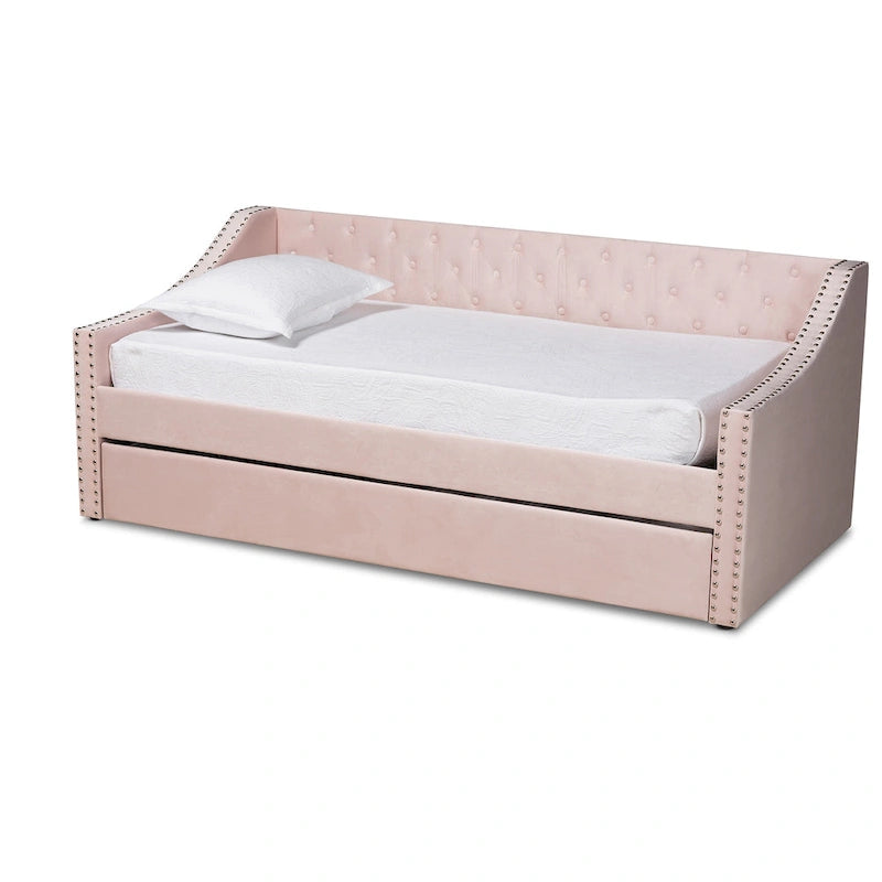 Velvet Upholstered Daybed with Button Tufting and Nailhead Trim