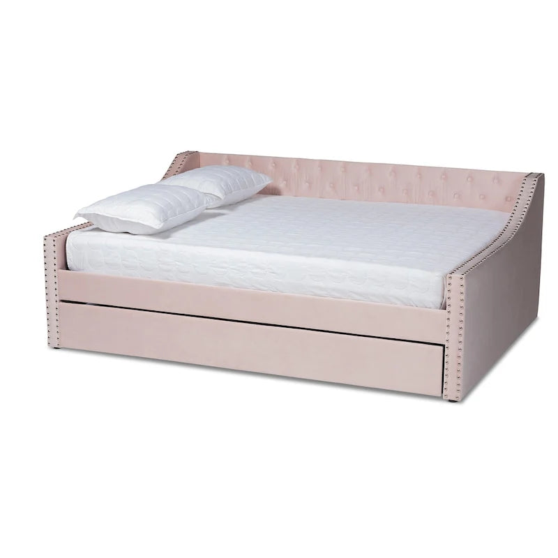 Velvet Upholstered Daybed with Button Tufting and Nailhead Trim