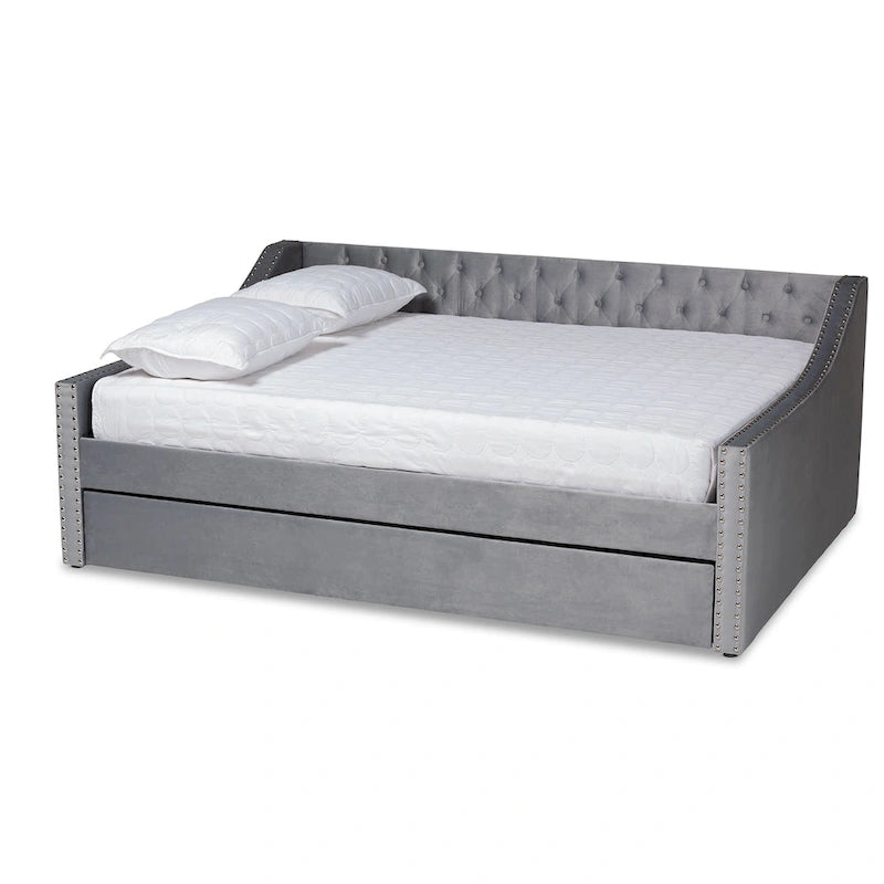 Velvet Upholstered Daybed with Button Tufting and Nailhead Trim