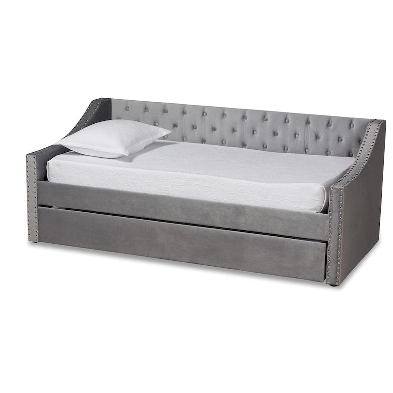 Velvet Upholstered Daybed with Button Tufting and Nailhead Trim
