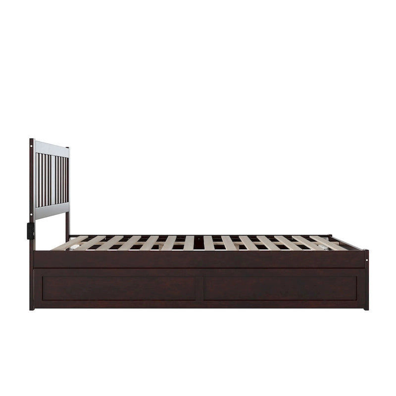 Queen Platform Bed with Espresso Finish Farmhouse Wood Headboard
