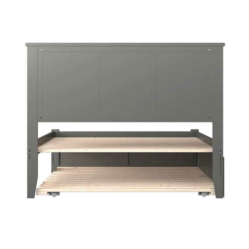 Full Size Solid Wood Platform Bed with Footboard and Pull-Out Trundle Multi-Color