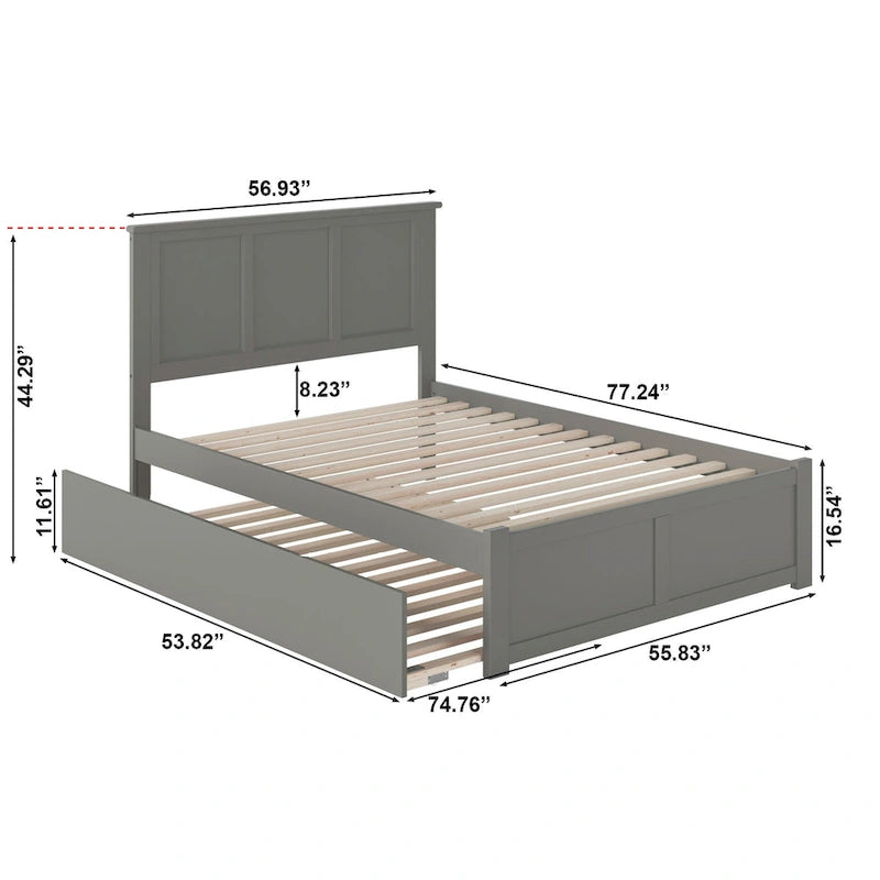 Full Size Solid Wood Platform Bed with Footboard and Pull-Out Trundle Multi-Color