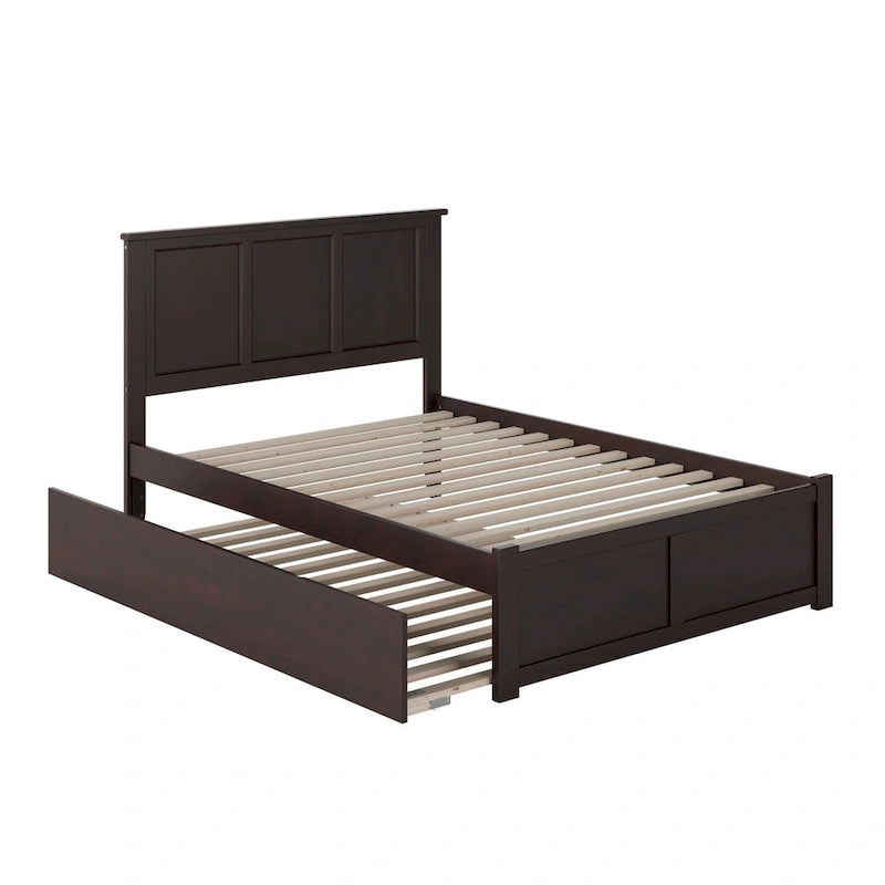 Full Size Solid Wood Platform Bed with Footboard and Pull-Out Trundle Multi-Color