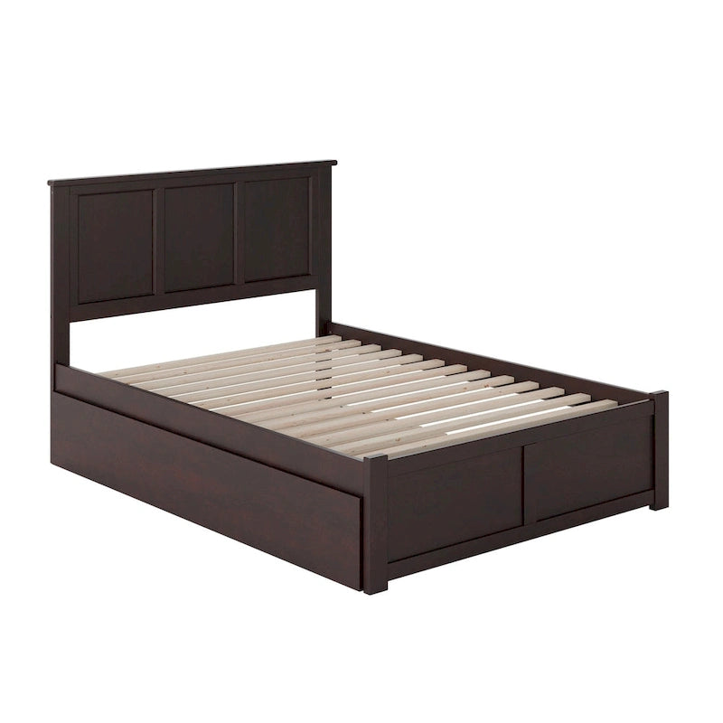 Full Size Solid Wood Platform Bed with Footboard and Pull-Out Trundle Multi-Color
