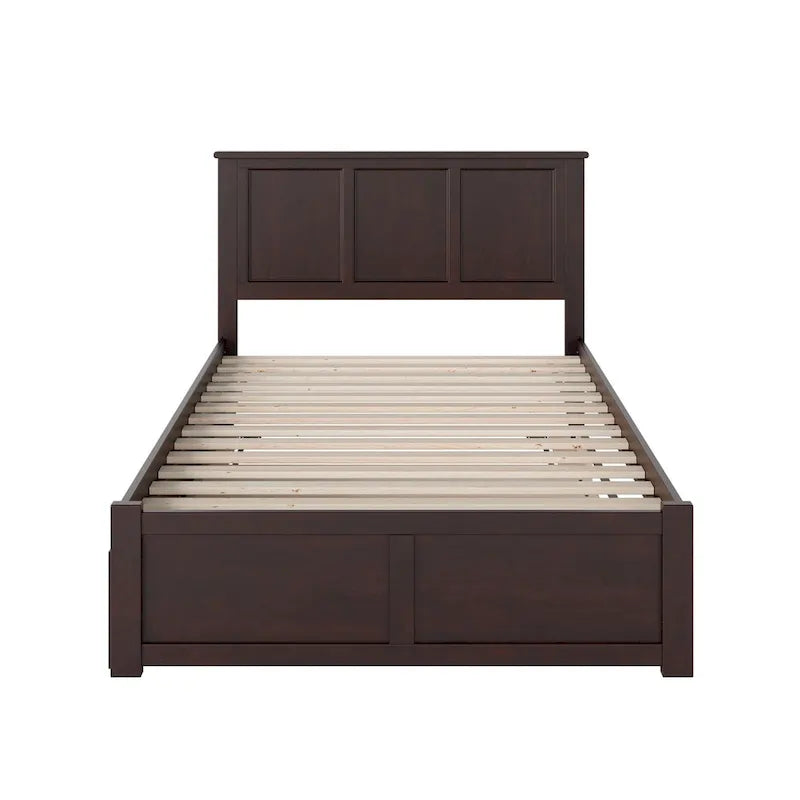 Full Size Solid Wood Platform Bed with Footboard and Pull-Out Trundle Multi-Color