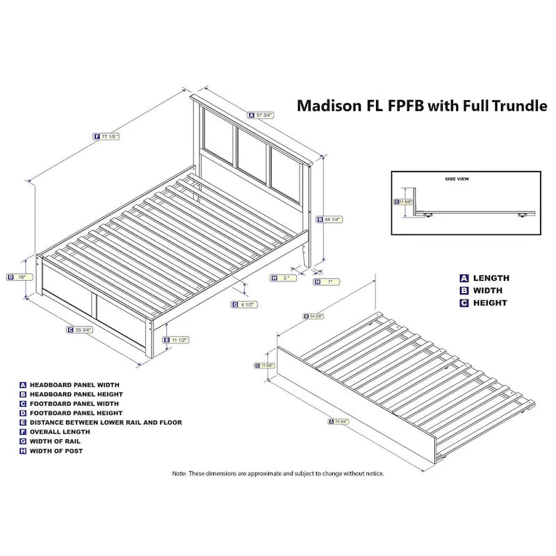 Full Size Solid Wood Platform Bed with Footboard and Pull-Out Trundle Multi-Color