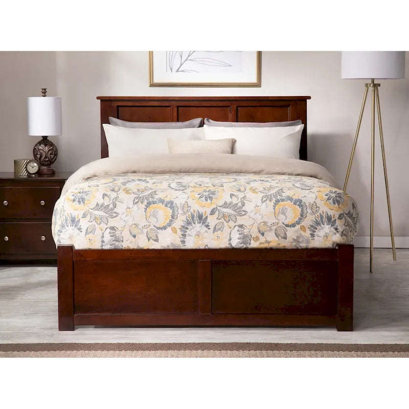Full Size Solid Wood Platform Bed with Footboard and Pull-Out Trundle Multi-Color