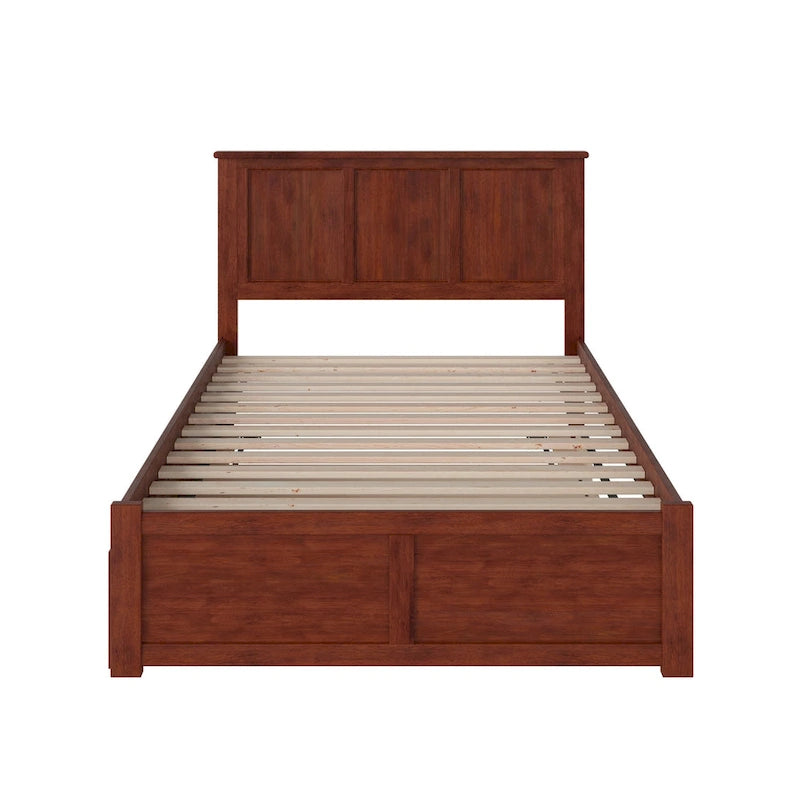 Full Size Solid Wood Platform Bed with Footboard and Pull-Out Trundle Multi-Color