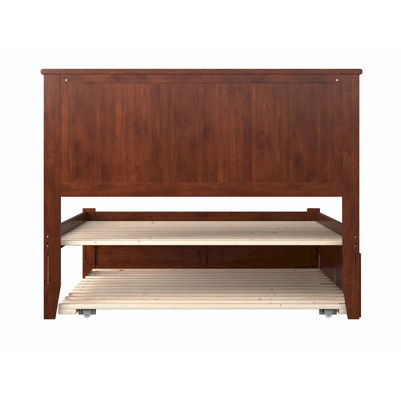 Full Size Solid Wood Platform Bed with Footboard and Pull-Out Trundle Multi-Color
