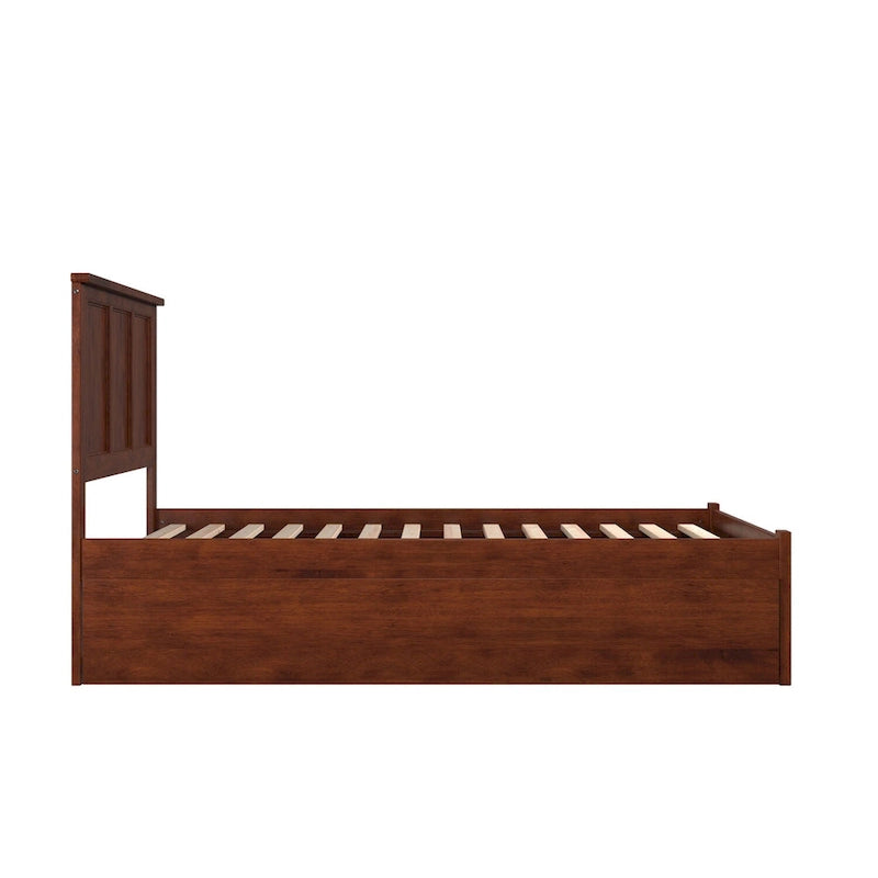 Full Size Solid Wood Platform Bed with Footboard and Pull-Out Trundle Multi-Color