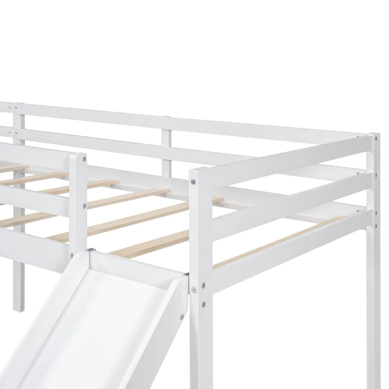 L-Shaped Twin Loft Bed with Slide Ladder Corner Space-Saving Gray