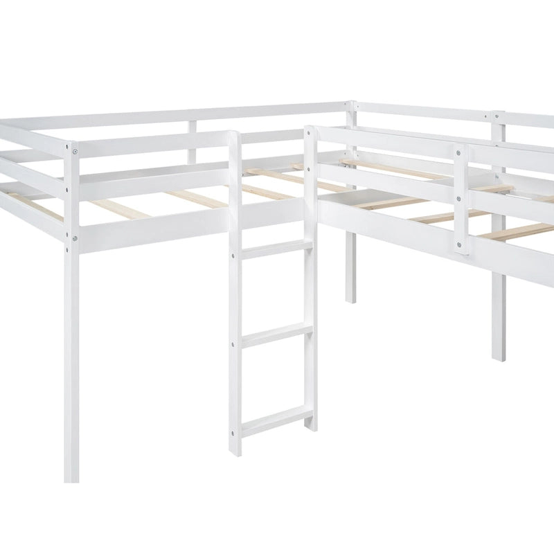 L-Shaped Twin Loft Bed with Slide Ladder Corner Space-Saving Gray