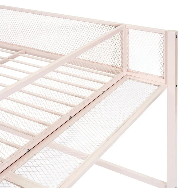 Full Size Metal Loft Bed with 4-Tier Shelves and Storage, Black
