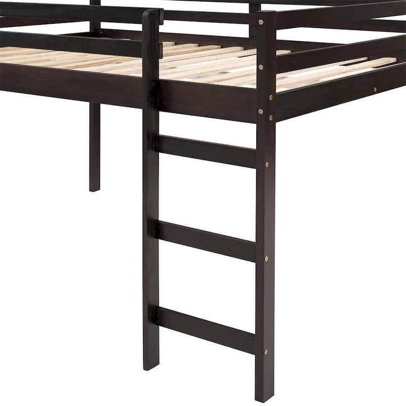 Full Size Loft Bed with Slide, Safety Rail and Ladder – Espresso / Grey / White