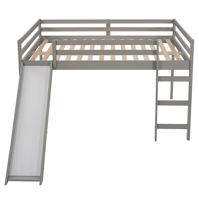 Full Size Loft Bed with Slide, Safety Rail and Ladder – Espresso / Grey / White