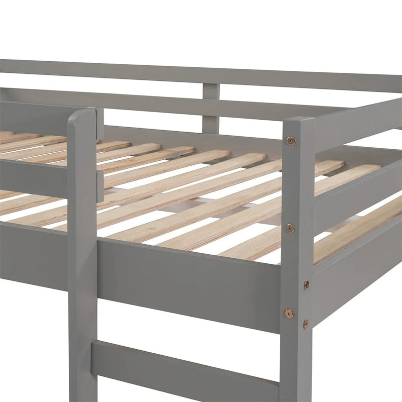 Full Size Loft Bed with Slide, Safety Rail and Ladder – Espresso / Grey / White