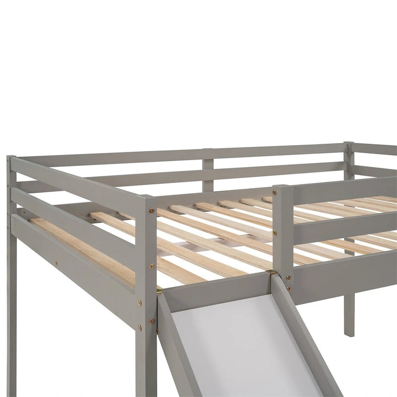 Full Size Loft Bed with Slide, Safety Rail and Ladder – Espresso / Grey / White