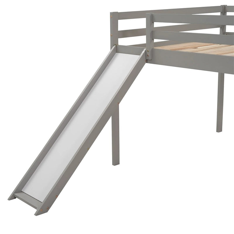 Full Size Loft Bed with Slide, Safety Rail and Ladder – Espresso / Grey / White